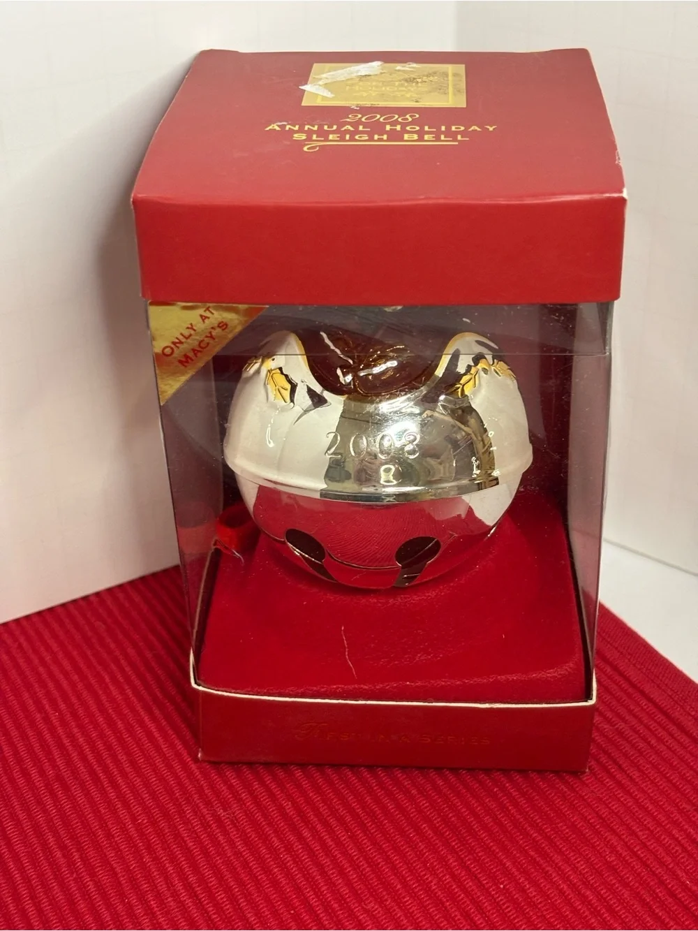 Lenox 2008 Annual Holiday Sleigh Bell - Silver and Red Christmas Ornament